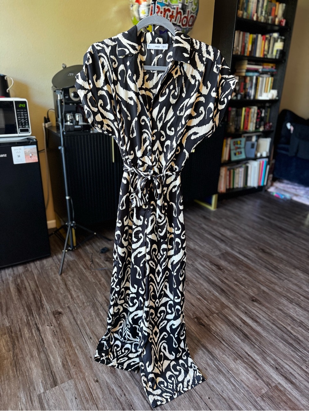 Mango Black and Cream Patterned Jumpsuit with Tie Waist